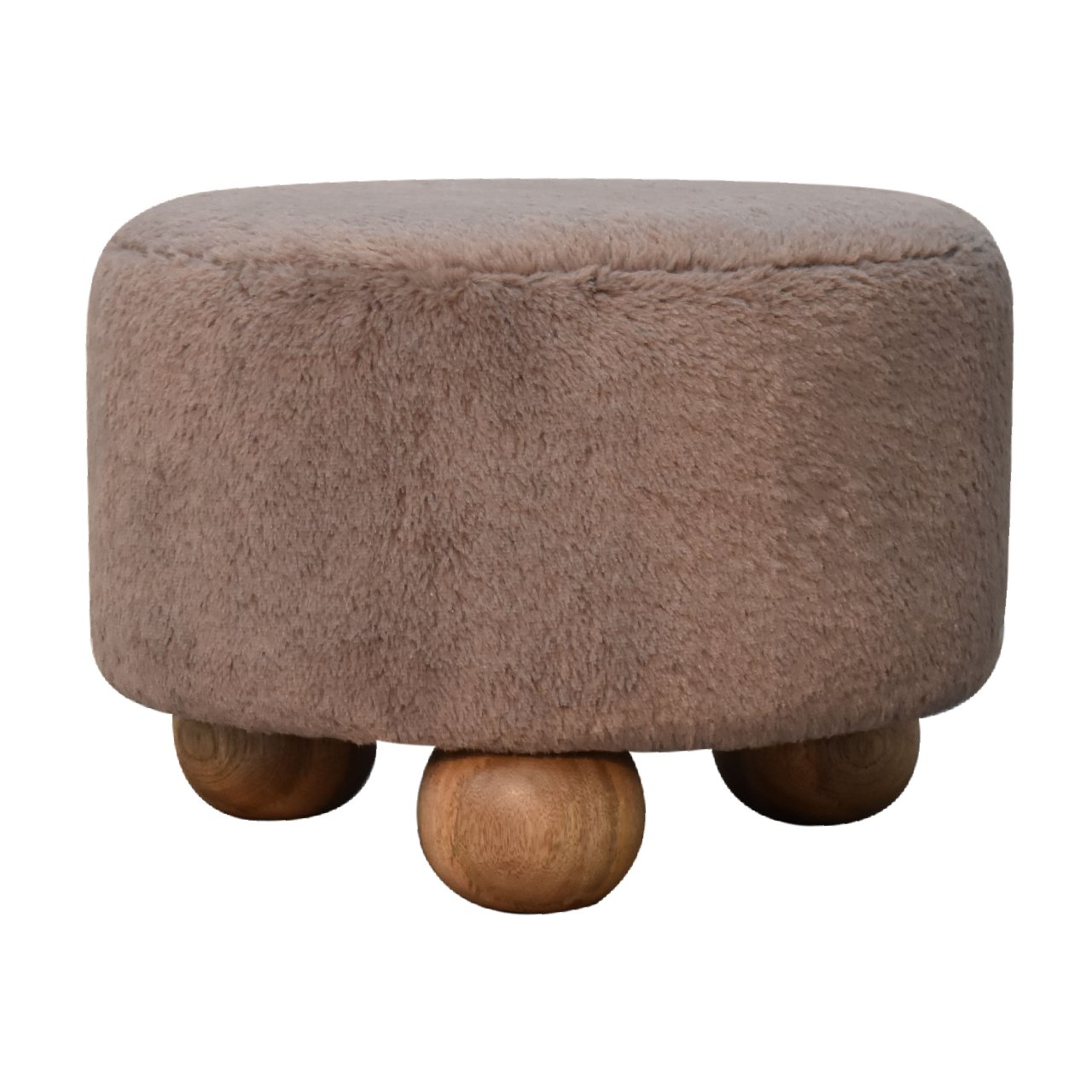 Mocha Faux Fur Round Ball Footstool 2 Mocha Faux Fur Round Ball Footstool - Image 2