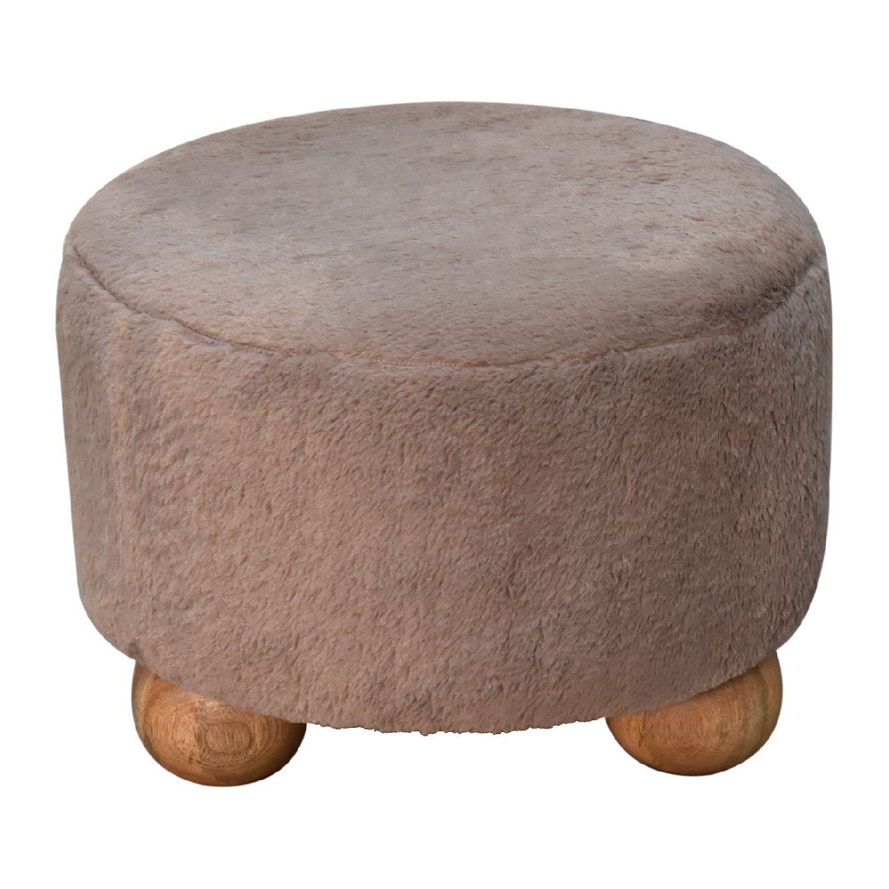 Mocha Faux Fur Round Ball Footstool 3 Mocha Faux Fur Round Ball Footstool - Image 3