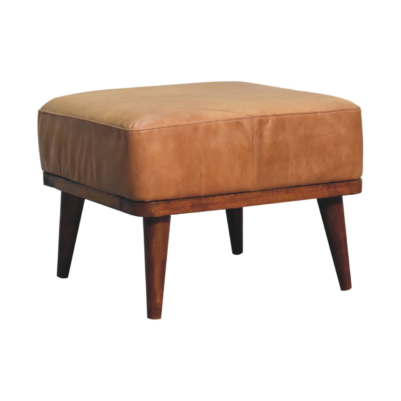 Tan Buffalo Leather Tan Footstool 2 Tan Buffalo Leather Tan Footstool - Image 2