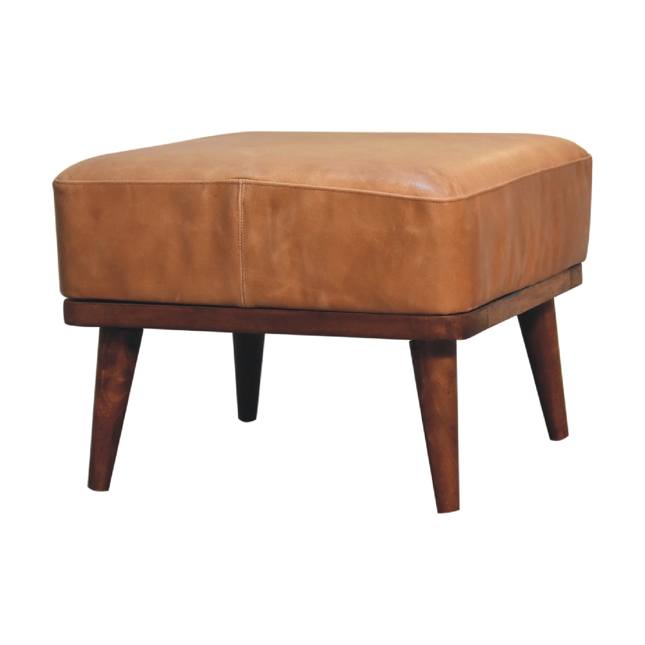 Tan Buffalo Leather Tan Footstool 3 Tan Buffalo Leather Tan Footstool - Image 3