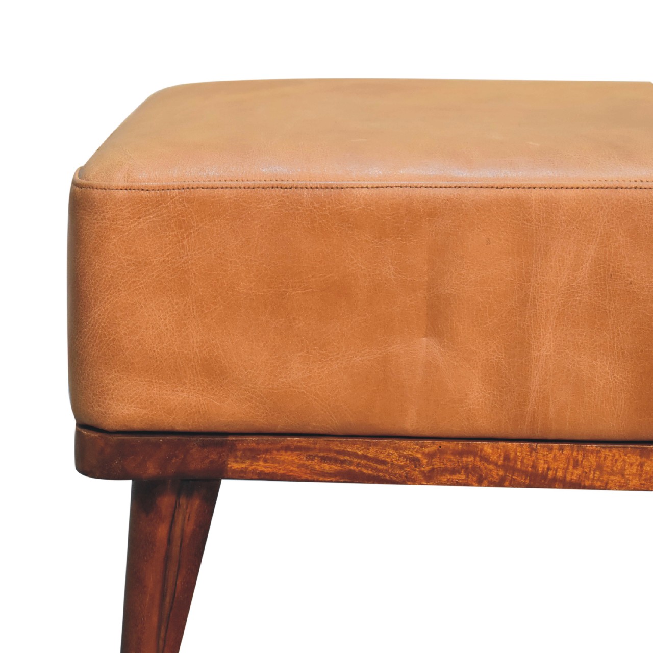 Tan Buffalo Leather Tan Footstool 4 Tan Buffalo Leather Tan Footstool - Image 4
