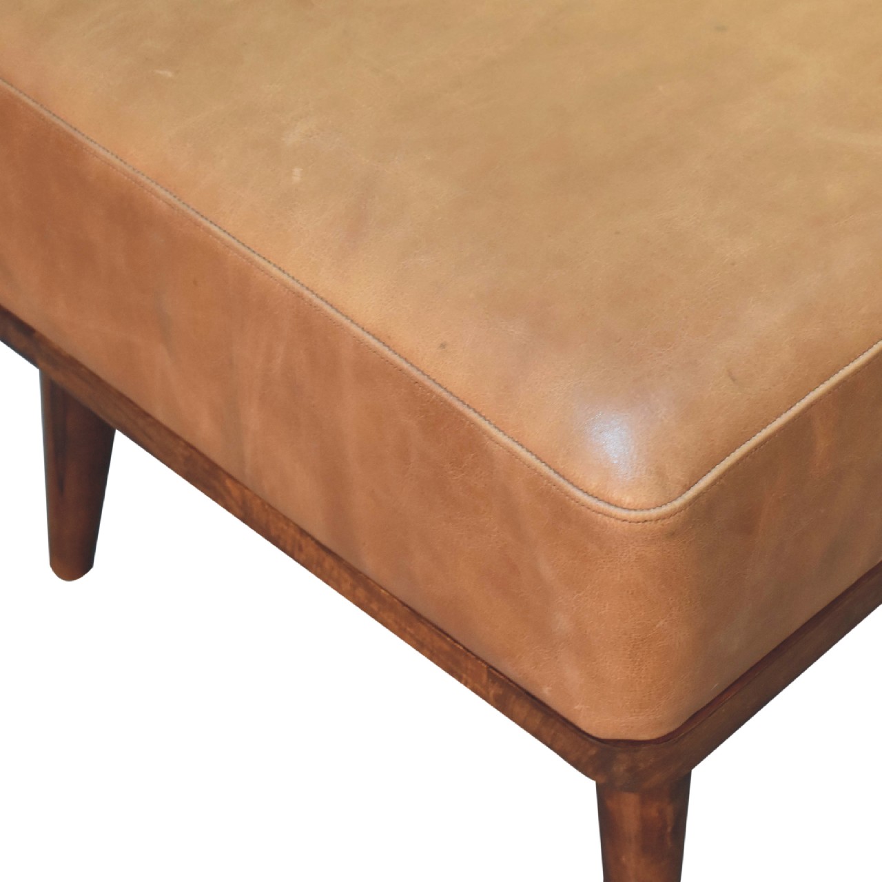 Tan Buffalo Leather Tan Footstool 5 Tan Buffalo Leather Tan Footstool - Image 5