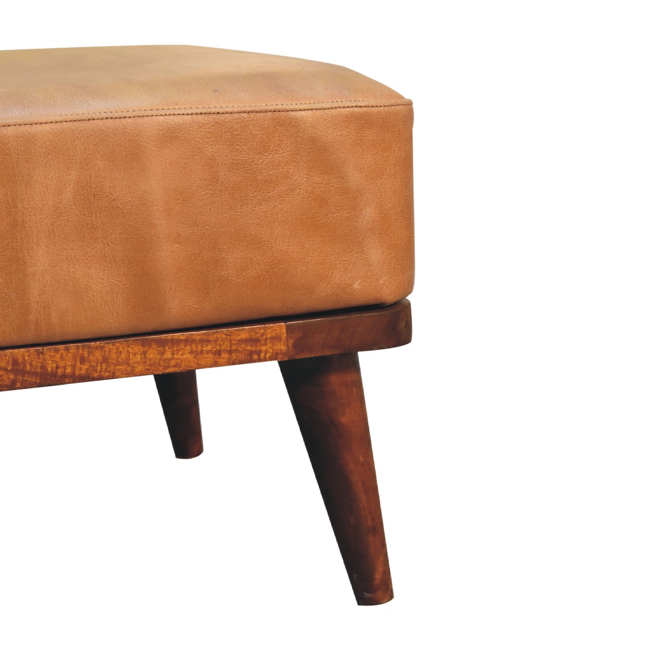 Tan Buffalo Leather Tan Footstool 6 Tan Buffalo Leather Tan Footstool - Image 6