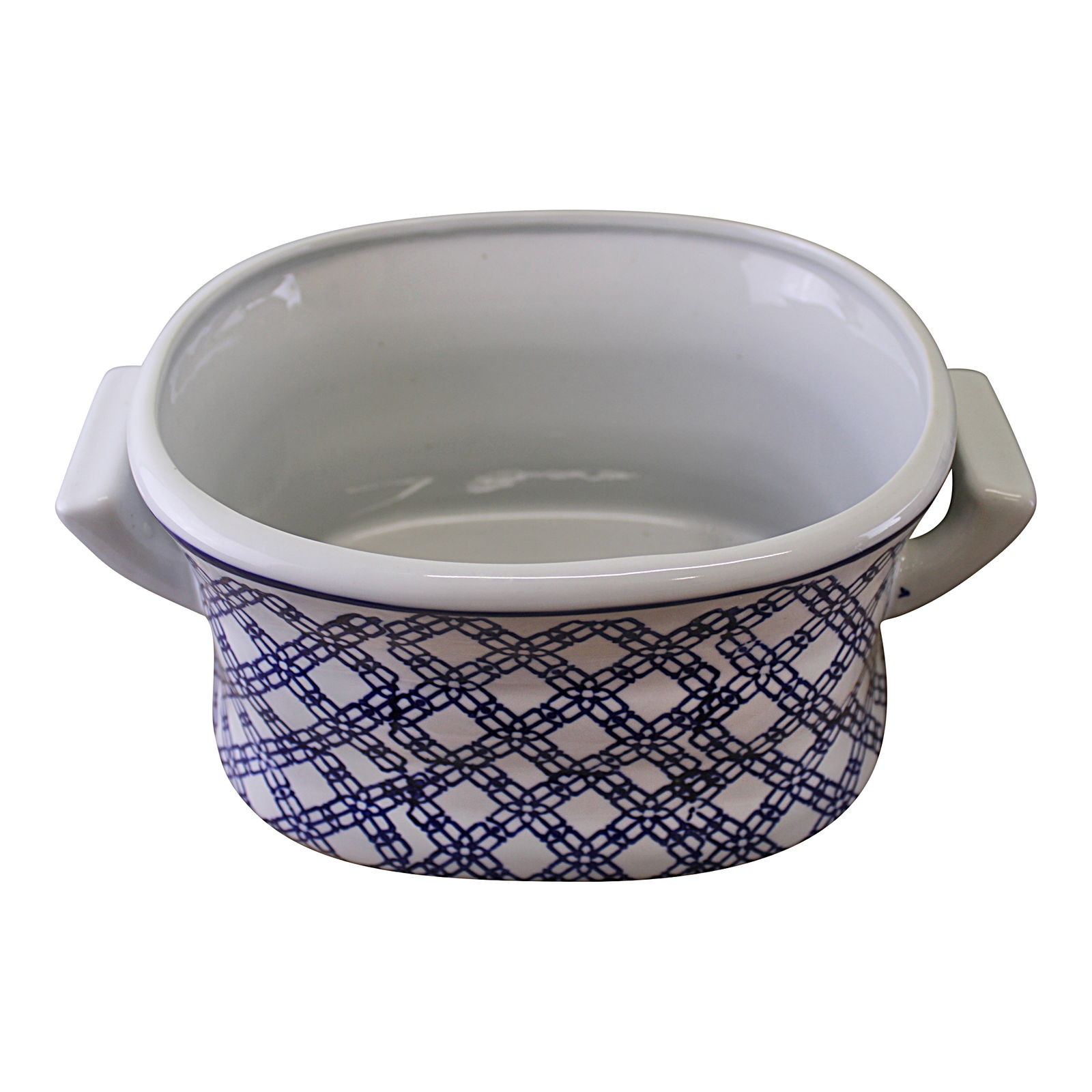 Set of 2 Ceramic Footbath Planters, Vintage Blue & White Geometric Design 4 MB025 2