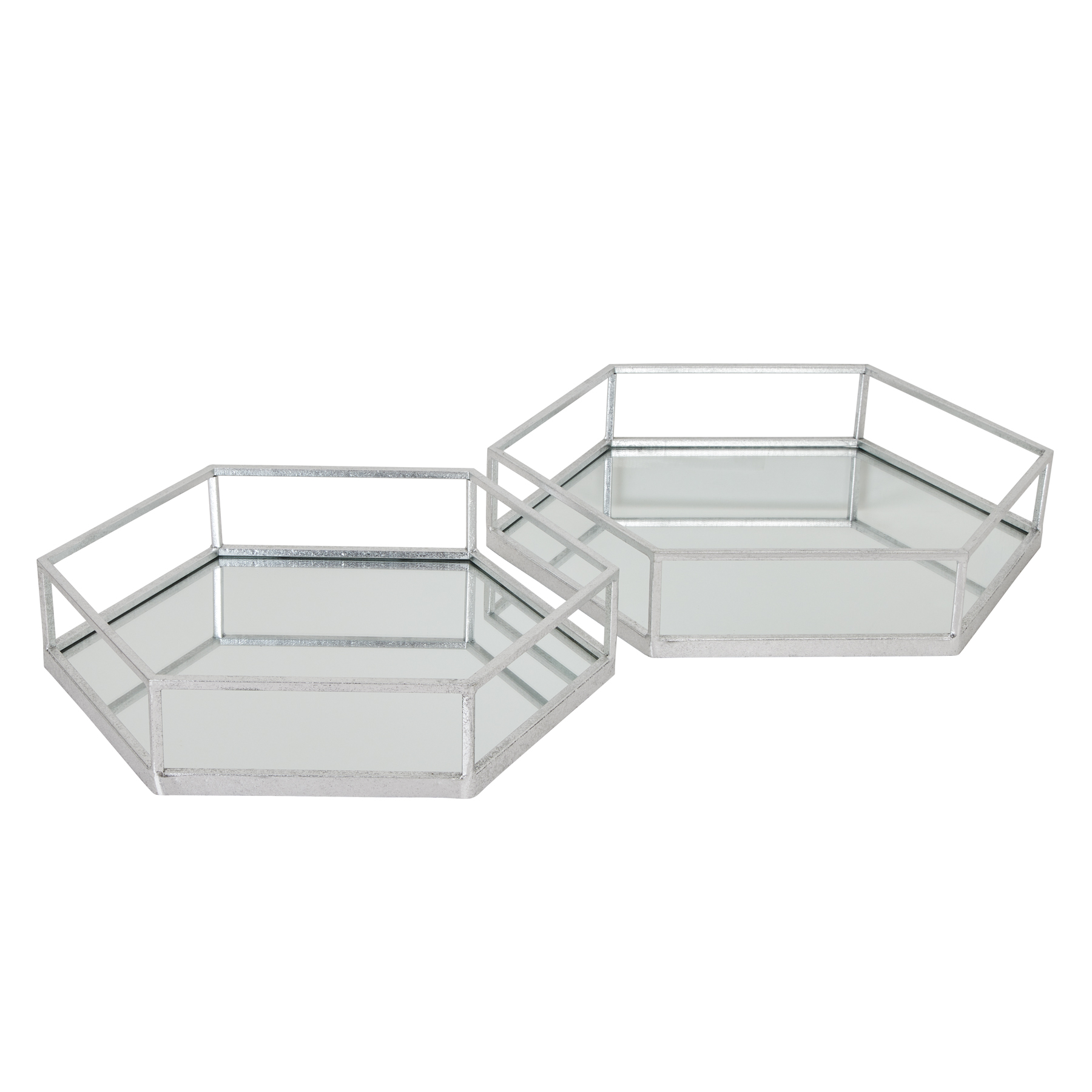 Silver Hexagon Set Of Two Trays Silver Hexagon Set Of Two Trays