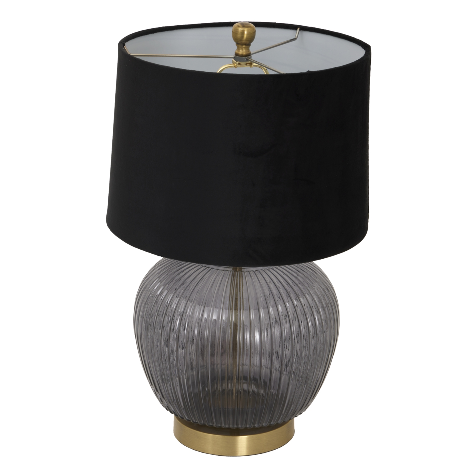 Luxton Glass Ribbed Lamp With Black Velvet Shade Luxton Glass Ribbed Lamp With Black Velvet Shade