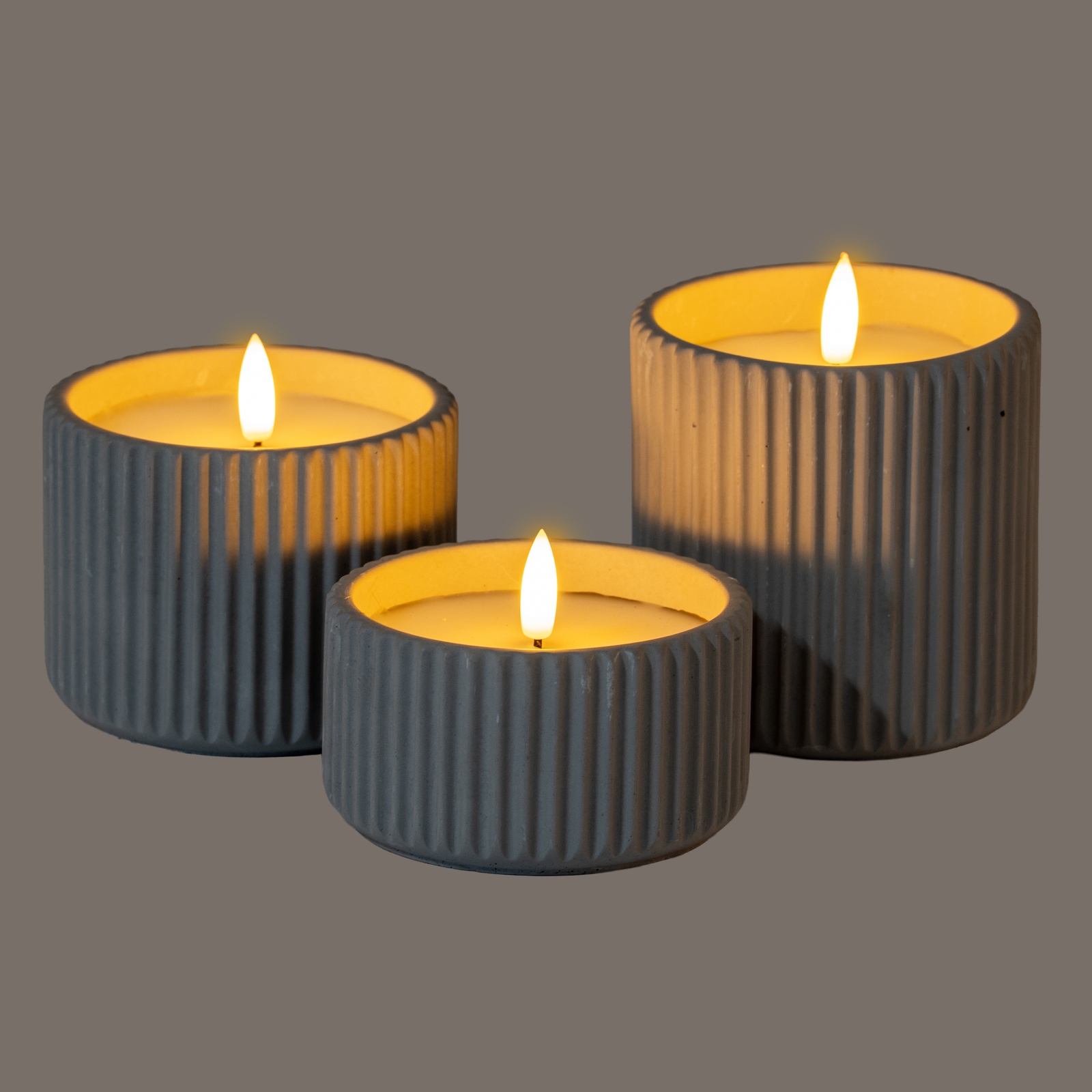 Luxe Collection Natural Glow Grey Ribbed Medium Led Candle 4 Luxe Collection Natural Glow Grey Ribbed Medium Led Candle - Image 4